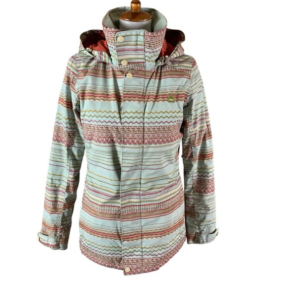 Burton Living Lining Snowboard Jacket XS Multicolor Geometric Hooded Women’s - Picture 1 of 10